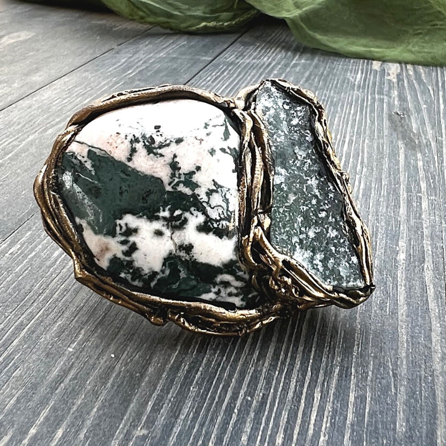 Cuff bracelet, Green Aventurine chunky boho bracelet, Tree Agate gemstone bangle,