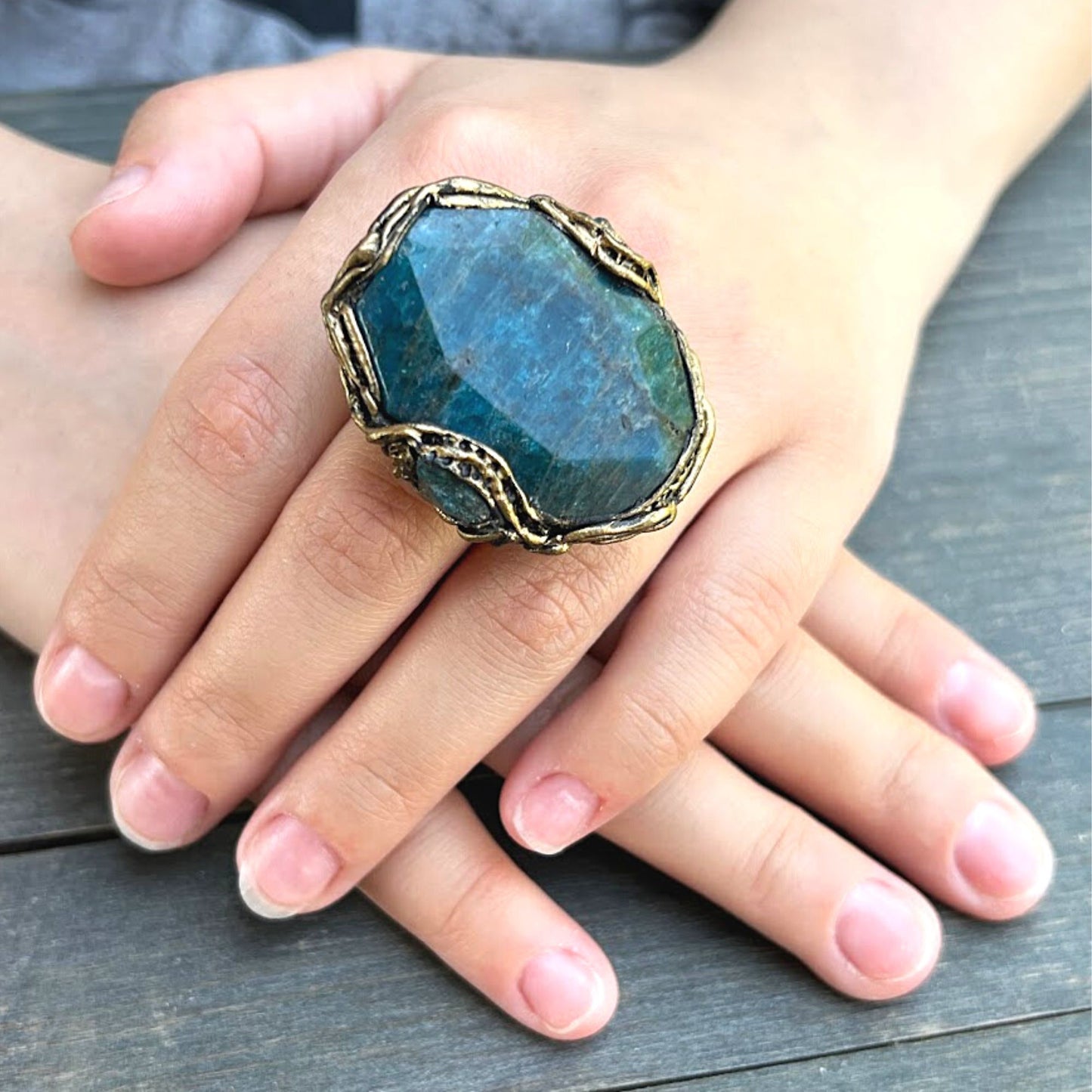 Blue Apatite ring, big stone ring, statement chunky stone ring