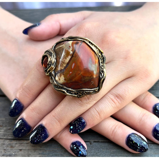 Big chunky stone ring, Jasper statement cocktail ring, huge oversize ring