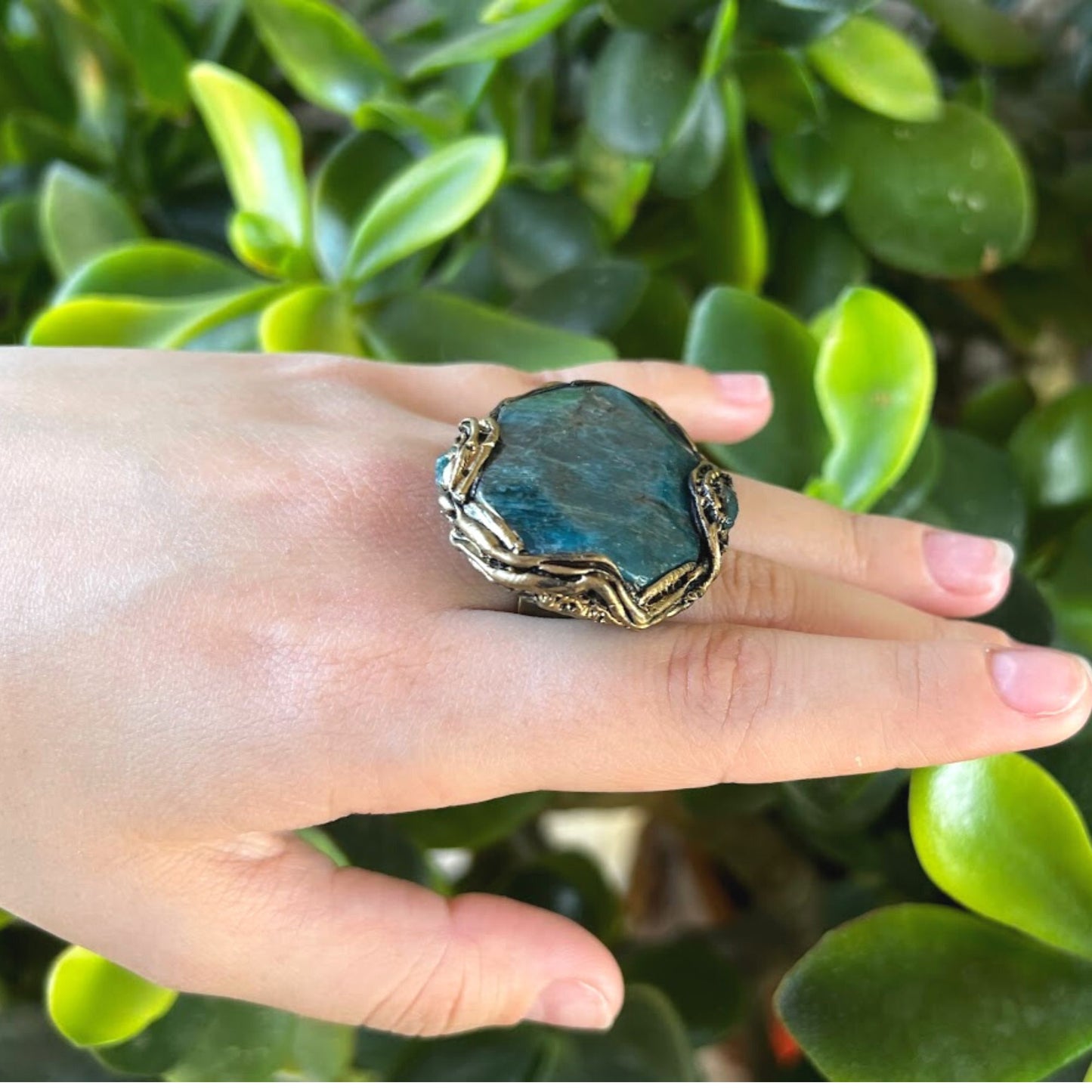 Blue Apatite ring, big stone ring, statement chunky stone ring