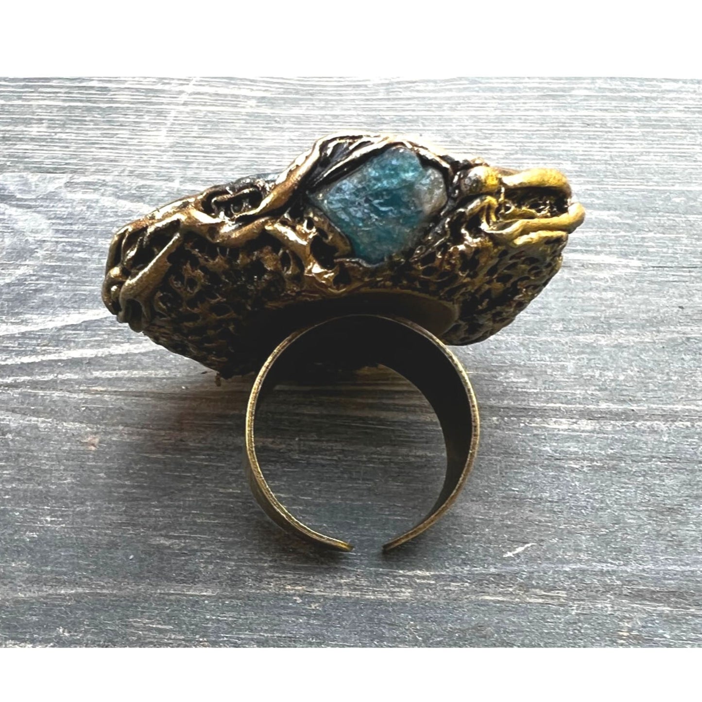 Blue Apatite ring, big stone ring, statement chunky stone ring