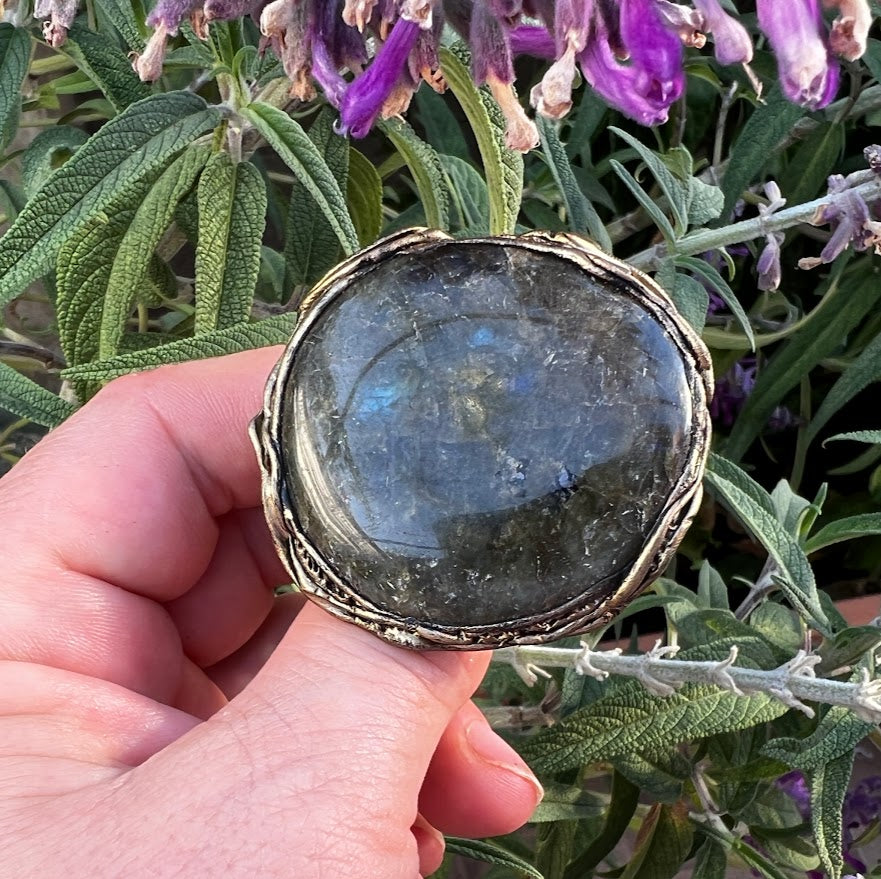 Oversize huge gemstone ring, Labradorite ring, big chunky stone ring, large cocktail ring