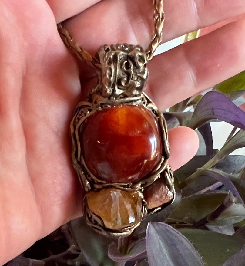 Carnelian pendant, natural Citrine Sunstone talisman necklace