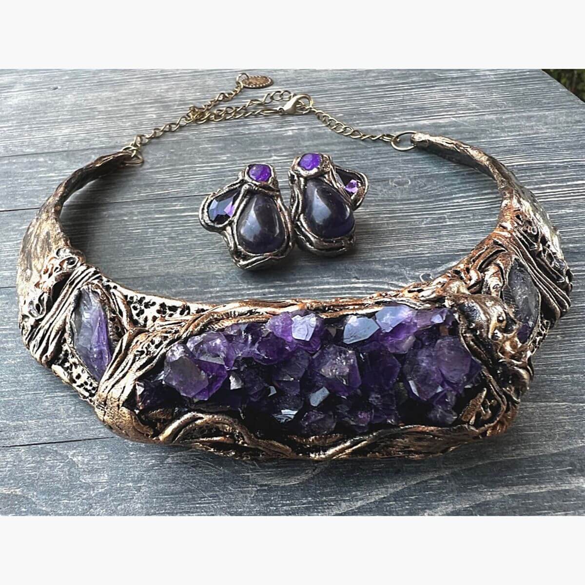 Raw cluster Amethyst CHOKER COLLAR NECKLACE