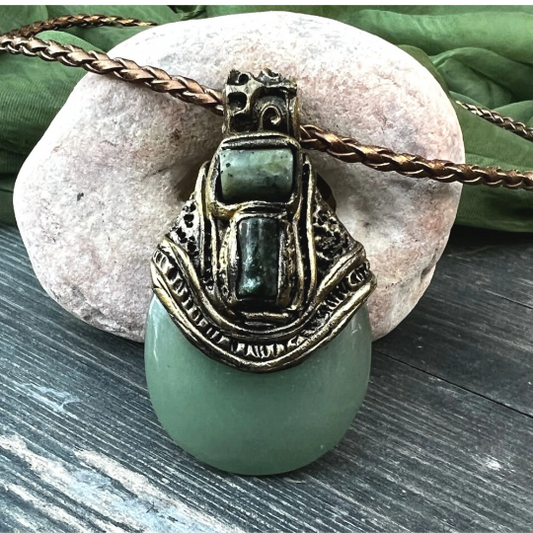 Green Aventurine necklace, Jade necklace, good luck necklace, large stone pendant