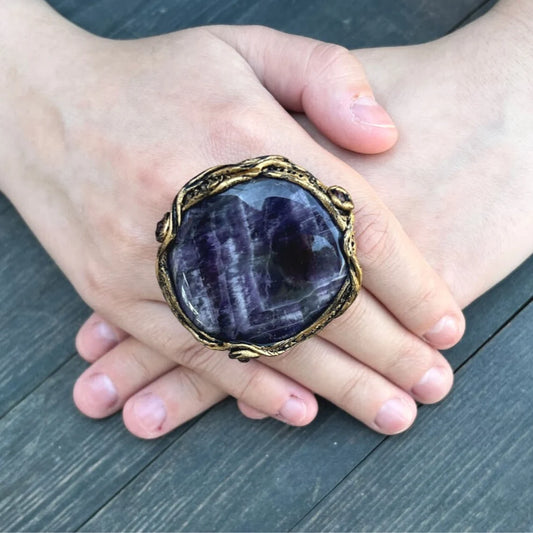 Chevron Amethyst ring, big rings for women, chunky stone ring, oversize huge ring