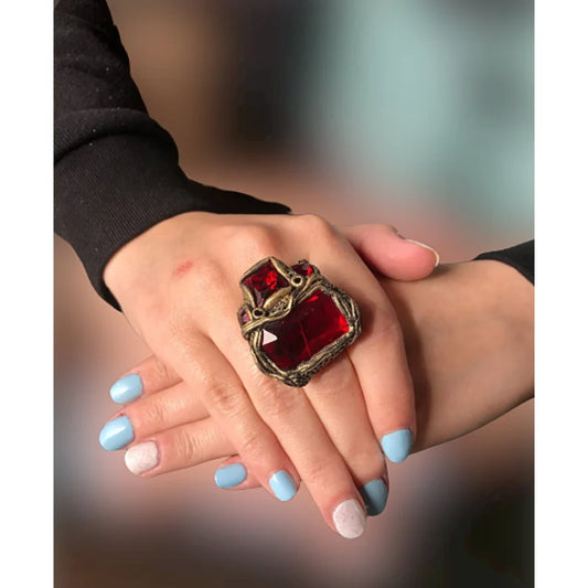 Large Dark Blood Red Chunky Cocktail Ring