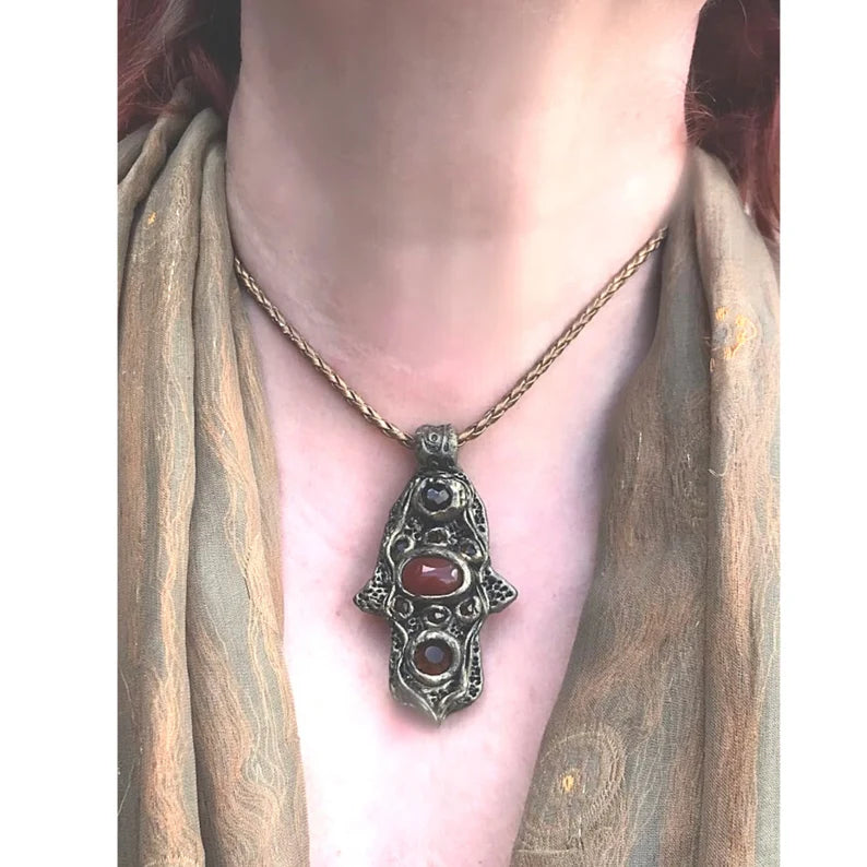 Hamsa necklace, Carnelian pendant, good luck necklace, evil eye protection necklace